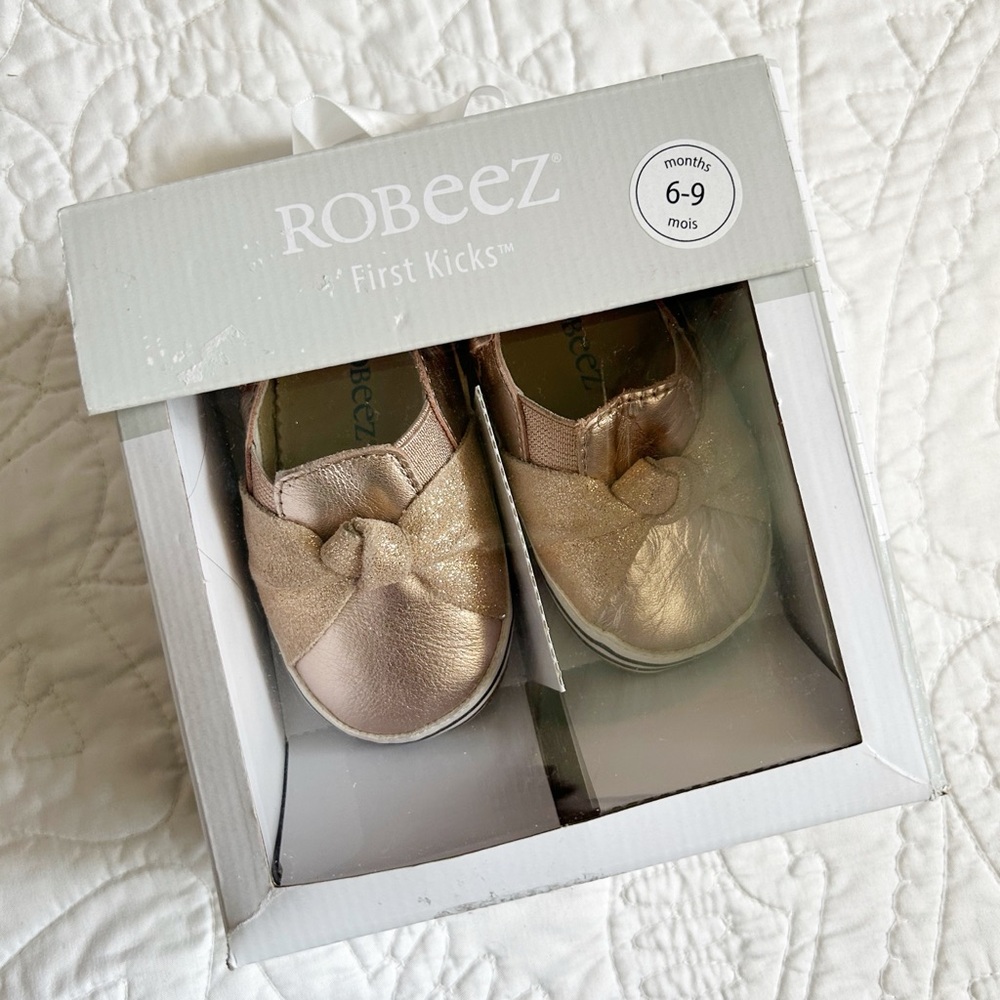 New ROBEEZ Soft Soles Bella’s Bow In Pink Leather 6-9 Months